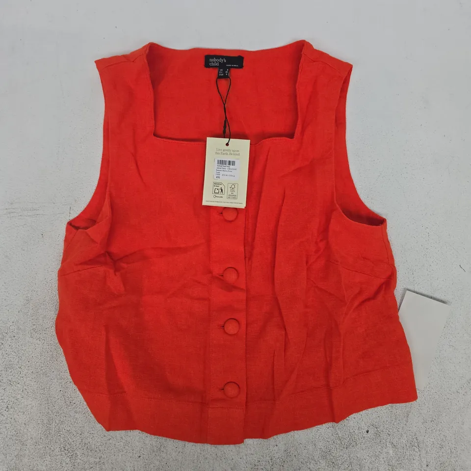 NOBODY'S CHILD SAMMIE BUTTON FRONT TANK TOP IN HOT ORANGE SIZE UK 8