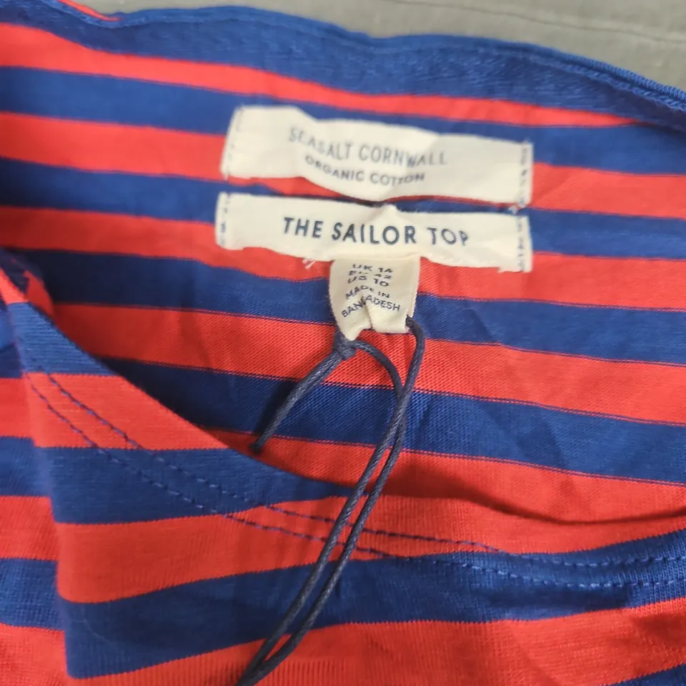 Seasalt Cornwall The Sailor Top – Red & Navy Stripe, Organic Cotton, UK 14 (US 12)