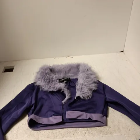 WOMENβS PURPLE COAT WITH GREY FUR TRIM β XS β TRICKZ N' TREATZ