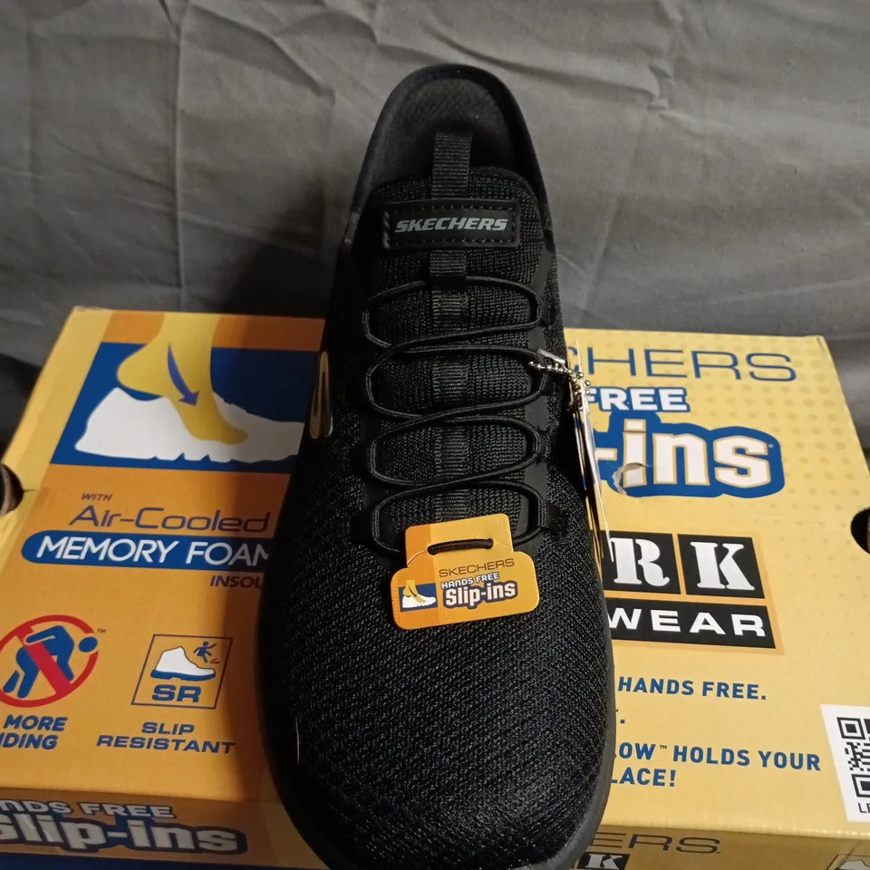 BOXED PAIR OF SKECHERS WORK SLIP-INS BLACK MEMORY FOAM INSOLE – UK SIZE 6