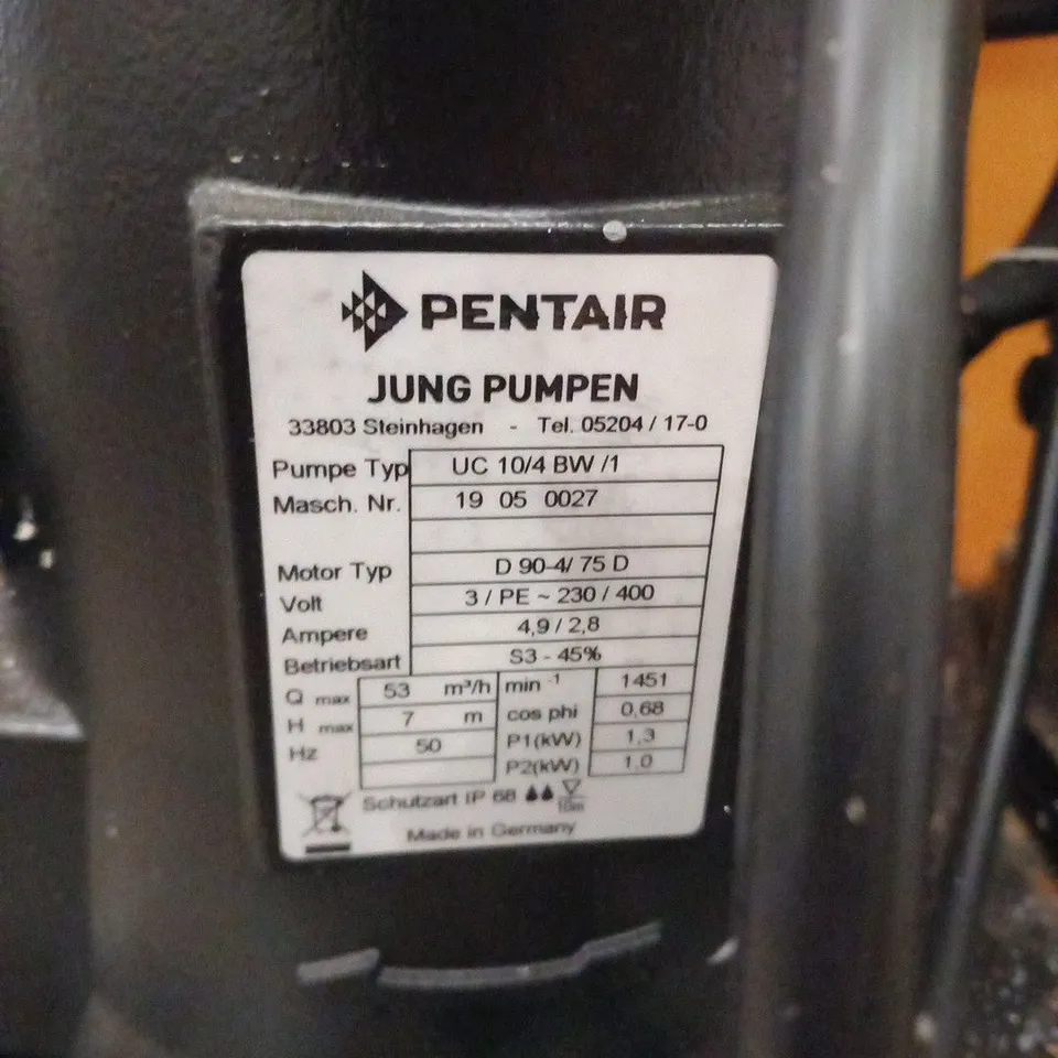 PENTAIR JUNG PUMPEN UC 10/4 BW/1 SEWAGE LIFTING STATION