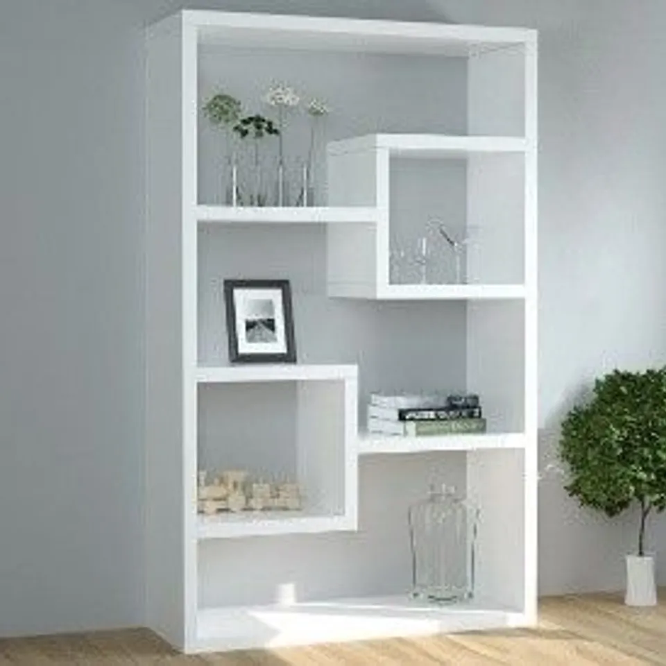 BRAND NEW BOXED ESCALA MODERN DISPLAY SHELVING UNIT IN WHITE HIGH GLOSS (1 BOX)