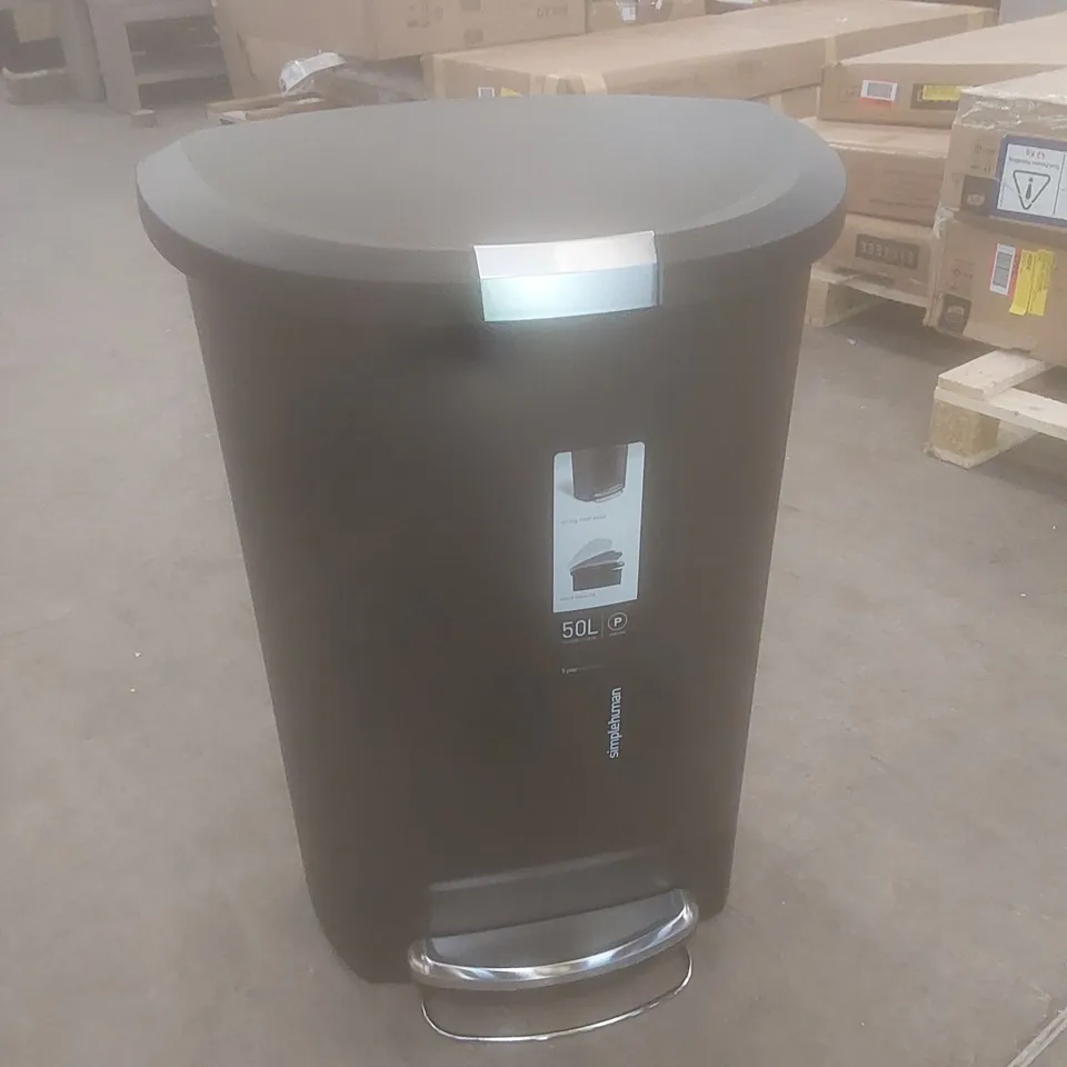 BOXED SIMPLEHUMAN 50L PLASTIC SEMI-ROUND PEDAL BIN 