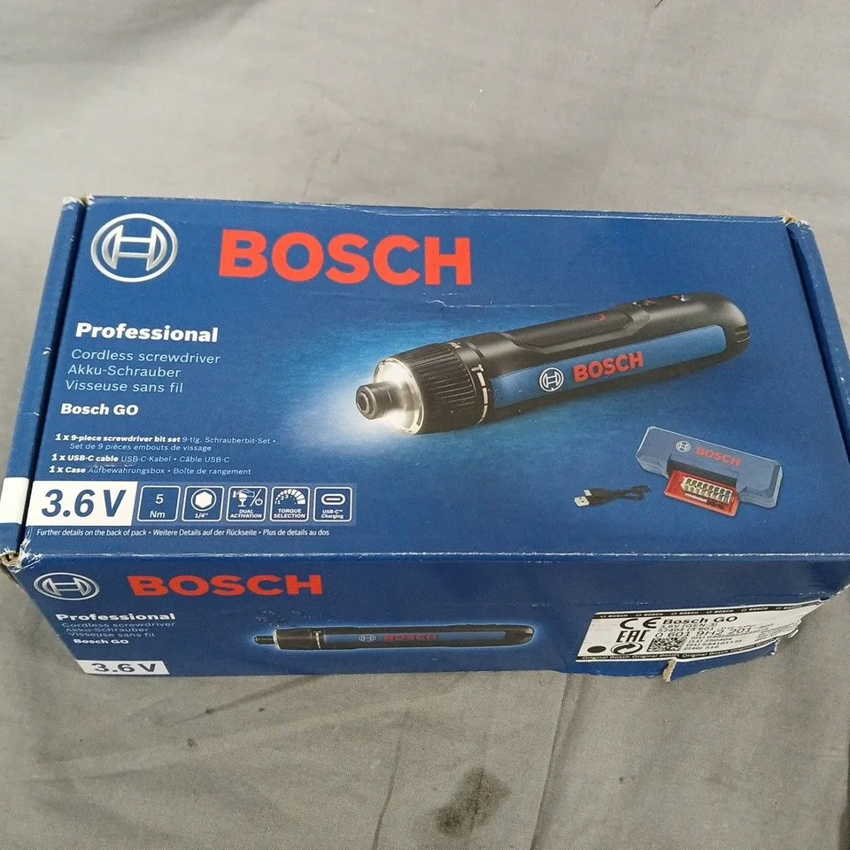 BOSCH GO CORDLESS SCREWDRIVER 3.6V KIT WITH BIT SET – BOXED