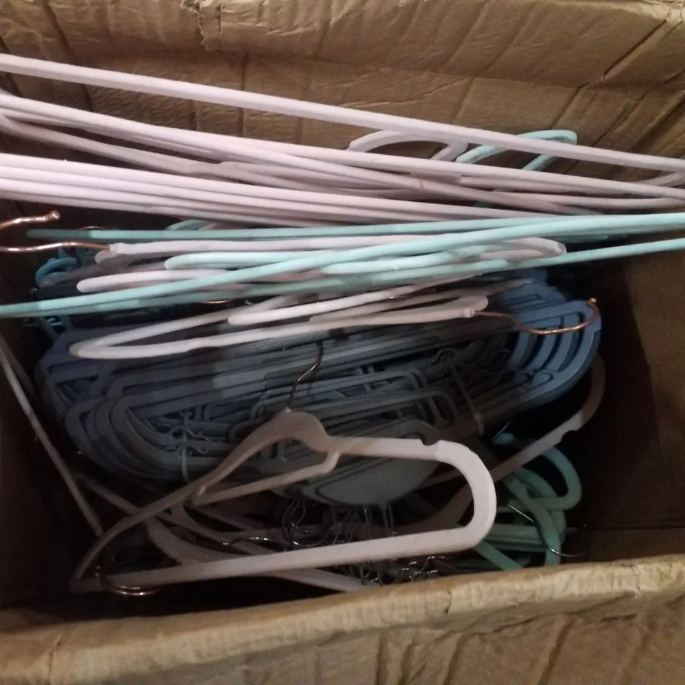 BOX CONTAINING LARGE QUANTITY OF ASSORTED HANGERS