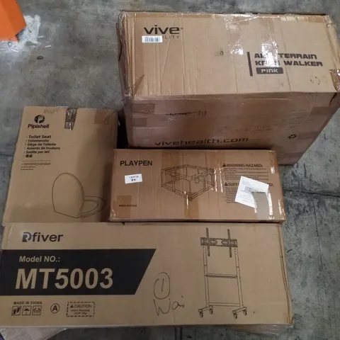 PALLET CONTAINING ASSORTED PRODUCTS INCLUDING TOILET SEAT, ALL-TERRAIN KNEE WALKER, PLAYPEN & TV MOUNT FRAME