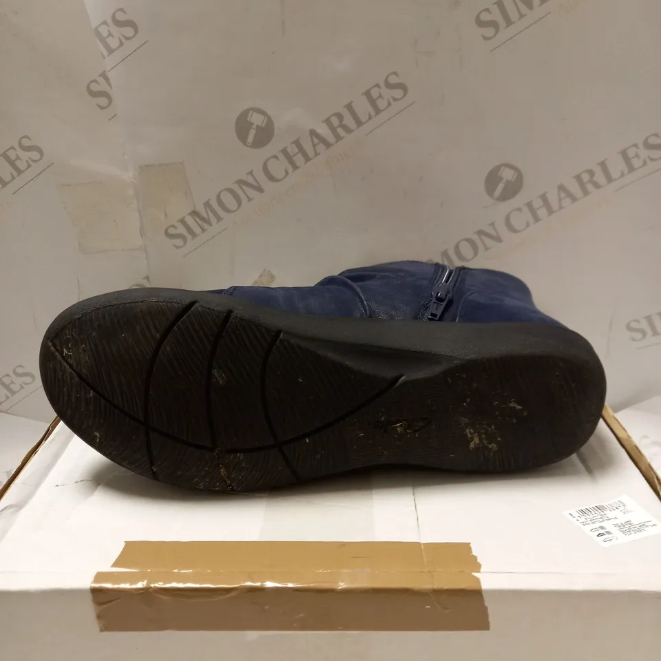 CLARKS SILLIAN TANA NAVY BOOTS - SIZE 6