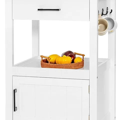 BOXED ROLLING KITCHEN ISLAND CART WITH DRAWER AND SIDE HOOKS - WHITE