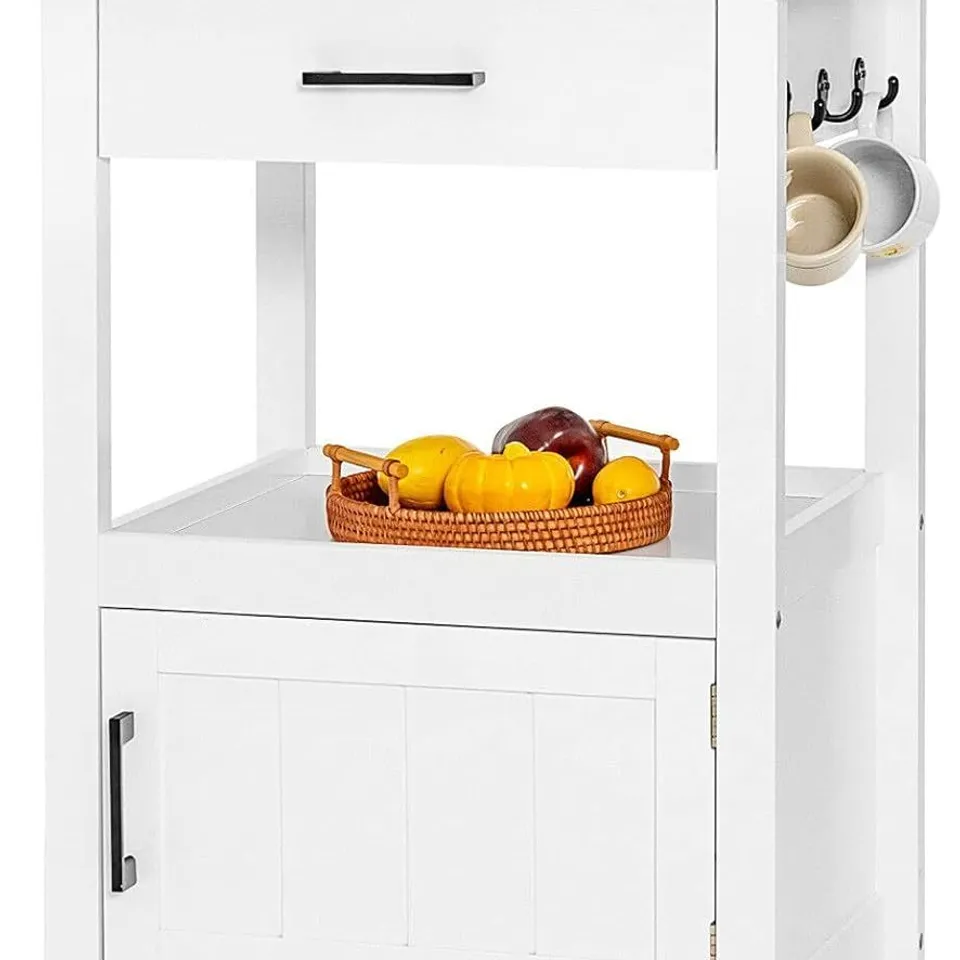 BOXED ROLLING KITCHEN ISLAND CART WITH DRAWER AND SIDE HOOKS - WHITE