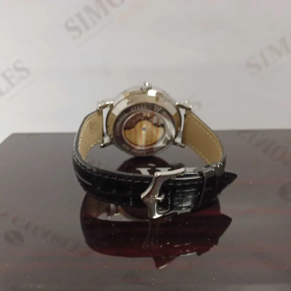 WILLIAM JOURDAIN PART SKELETON AUTOMATIC BLACK LEATHER STRAP WATCH