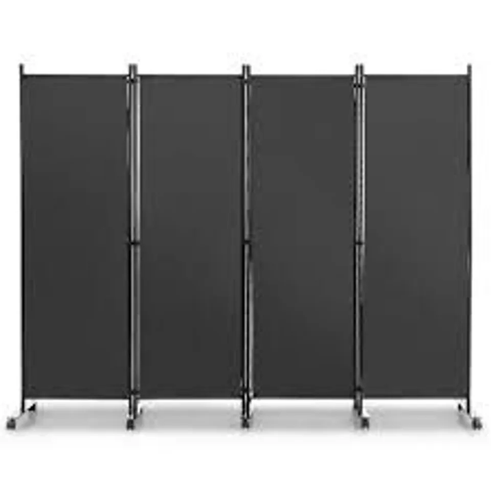 BOXED COSTWAY 4-PANEL FOLDING ROOM DIVIDER 6 FEET ROLLING PRIVACY SCREEN WITH LOCKABLE WHEELS - GREY (1 BOX)