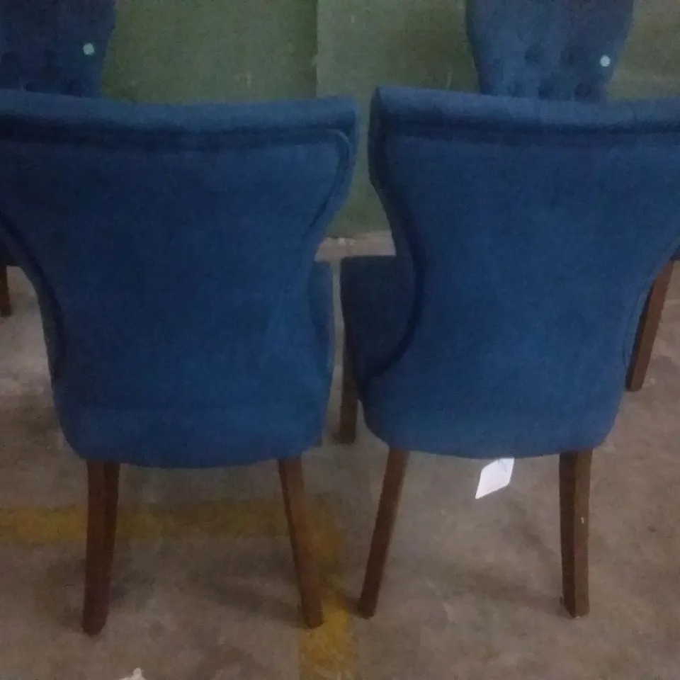 SET OF 4 BEWLEY BLUE VELVET BUTTON BACK DINING CHAIR (DARK LEG)