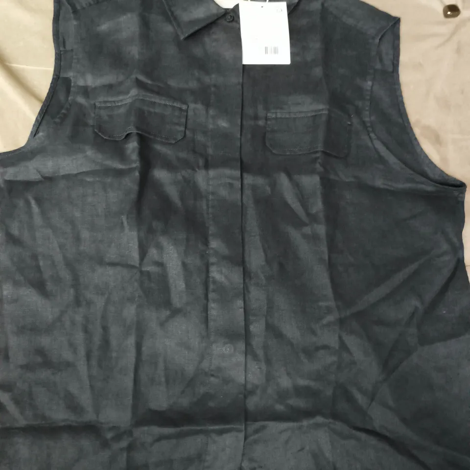GANT LINEN SLEEVELESS SHIRT IN BLACK SIZE 44