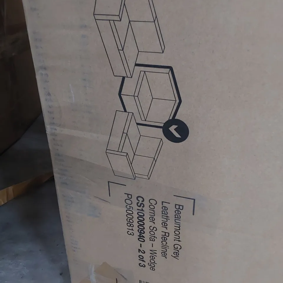 BOXED BEAUMONT GREY LEATHER CORNER SECTION 