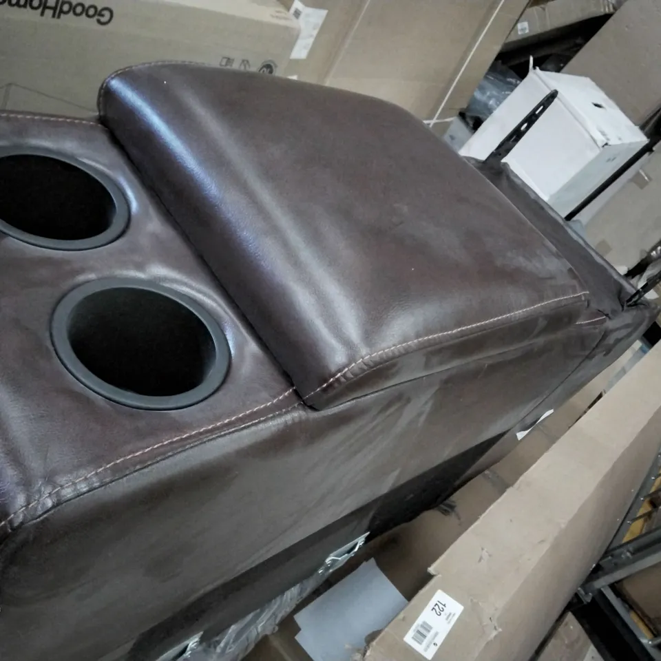 DESIGNER BROWN LEATHER ARM FIXTURE WITH DRINK HOLDERS 