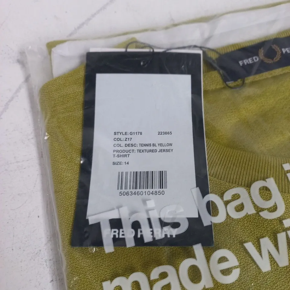 BAGGED FRED PERRY WOMENS TENNIS JERSEY T-SHIRT IN YELLOW - UK 14