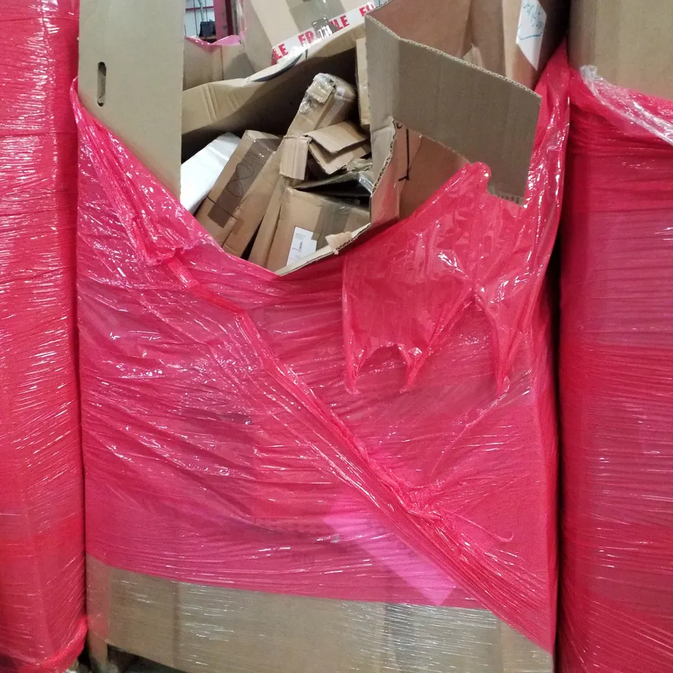 PALLET OF ASSORTED PRODUCTS INCLUDING GARMENT RACK, PULL UP BAR, PORTABLE PET CRATE, FENCE REPAIR KIT, OFFICE CHAIR 
