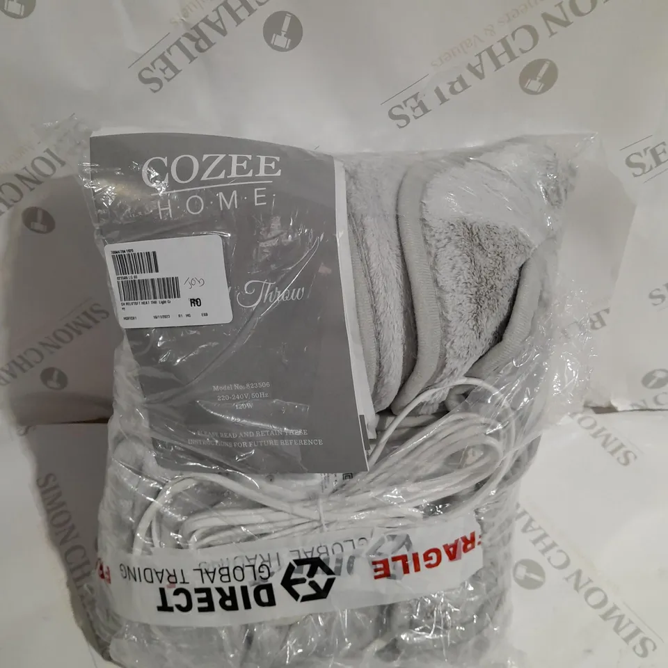 COZEE HOME VELVETSOFT HEATED THROW IN LIGHT GREY