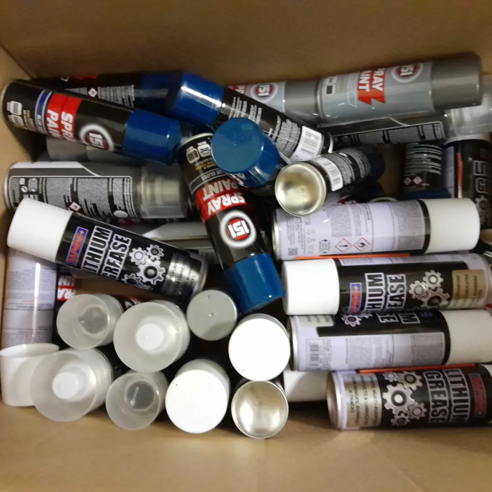 APPROXIMATELY 25 ASSORTED AEROSOL SPRAYS TO INCLUDE 151 MULTIPURPOSE CLEAR SPRAY PAINT, RAPIDE LITHIUM GREASE, 151 SPRAY PAINT IN BLUE GLOSS, ETC - COLLECTION ONLY
