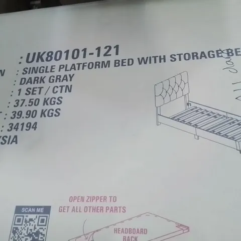 BRAND NEW SINGLE PLATFORM BED WITH STORAGE BENCH -DARK GREY-