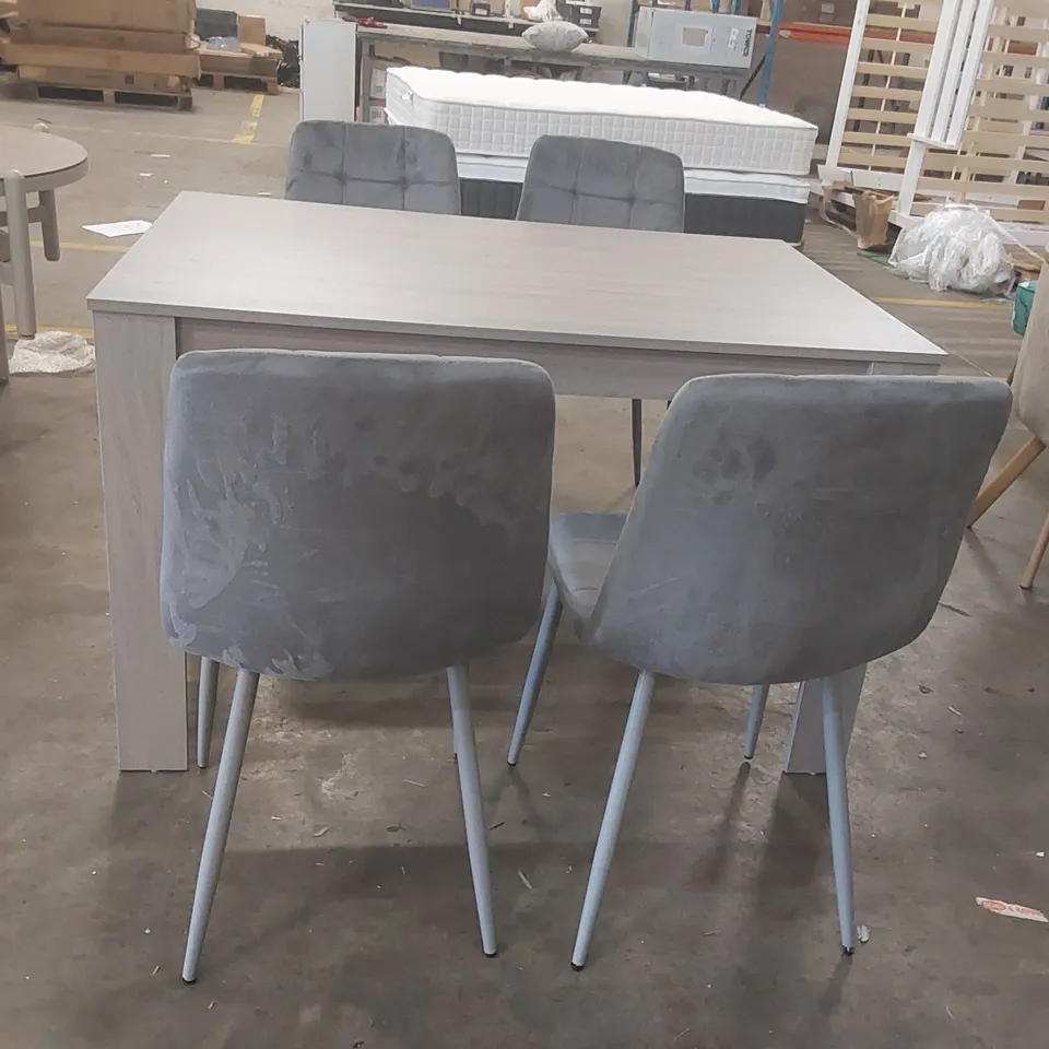 DESIGNER WOODEN DINING TABLE WITH 4 VELVET DINING CHAIRS (5 ITEMS)