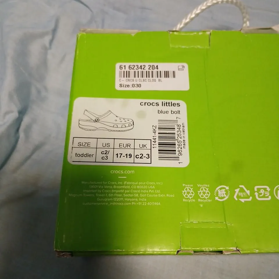 CROCS LITTLES TODDLER CLOGS – BLUE BOLT, BOXED (UK C2-3)