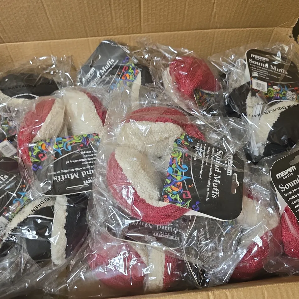 APPROXIMATELY 12 MAXIM AUDIO SOUND MUFFS IN BLACK/RED