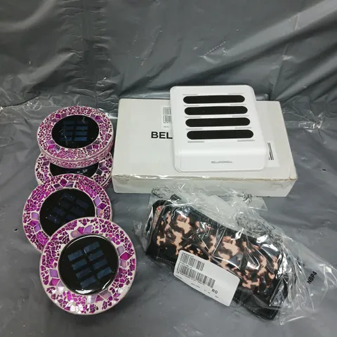 APPROXIMATELY 10 ASSORTED HOUSEHOLD PRODUCTS TO INCLUDE SOLAR LIGHTS, CHARGING DOCK, GLASSES ETC