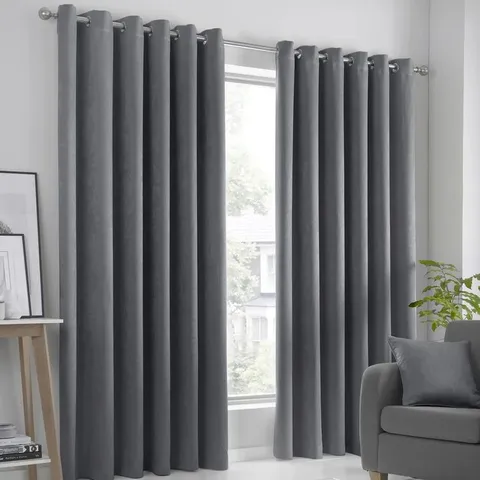 POLYESTER EYELET ROOM DARKENING CURTAINS IN GREY