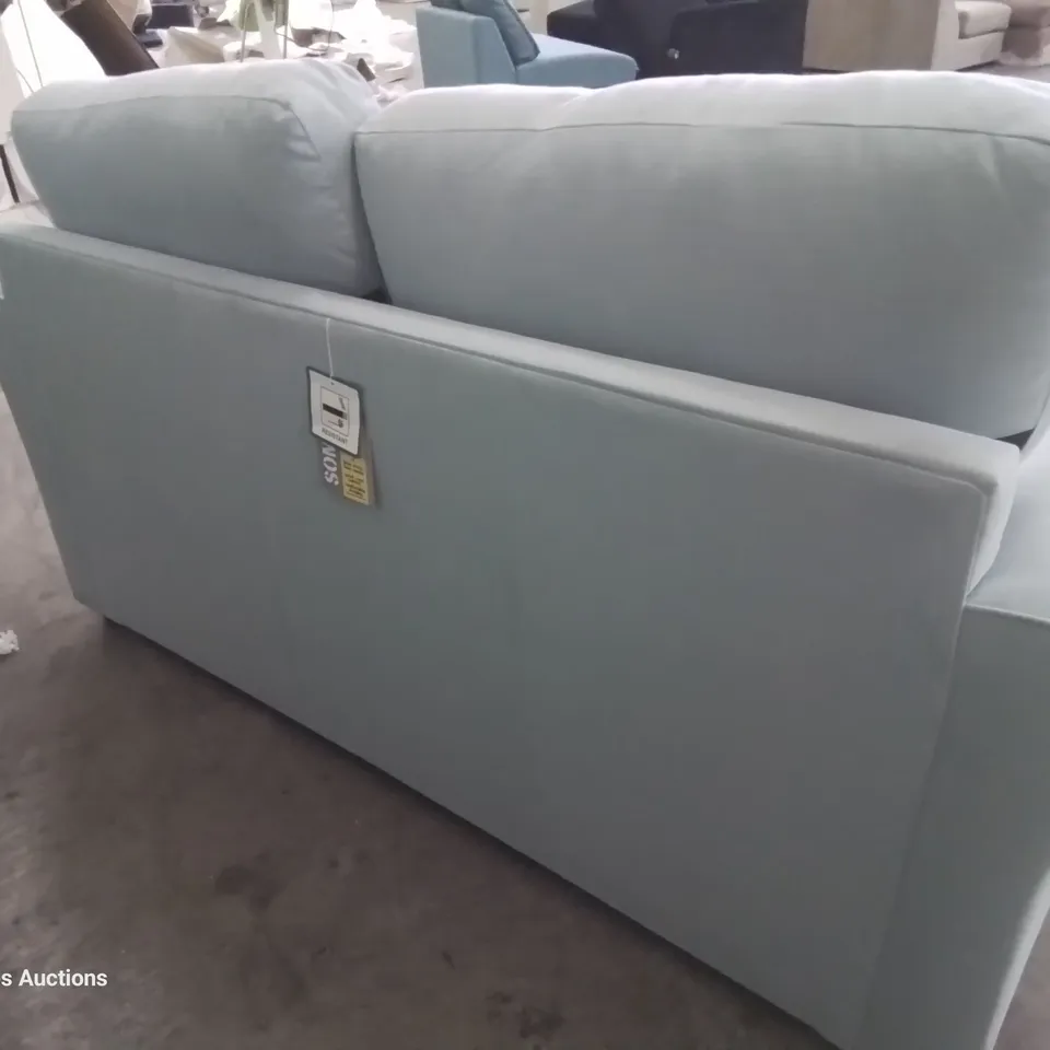 DESIGNER BELVEDERE TWO SEATER METAL ACTION SOFABED DUCK EGG BLUE FABRIC