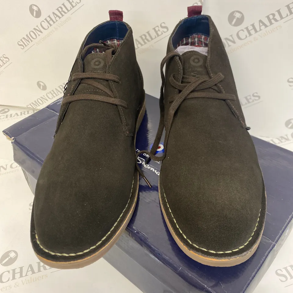 BOXED PAIR OF BEN SHERMAN DARK BROWN SHOES SIZE 11