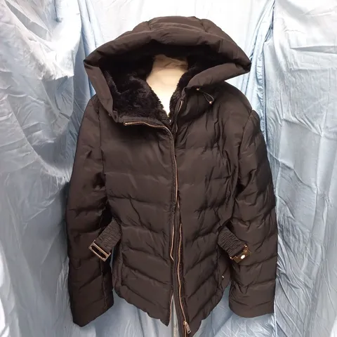 ZARA ZIP THROUGH BELTED COAT IN BLACK - EUR XXL