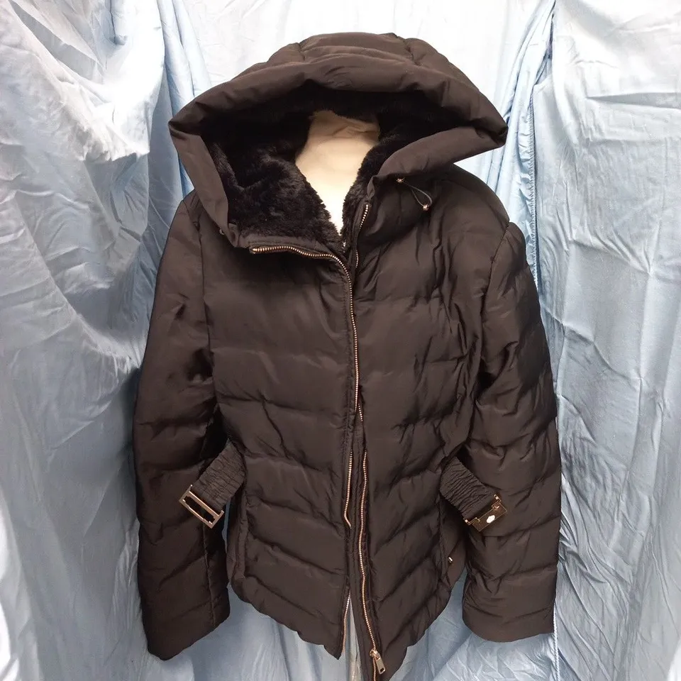 ZARA ZIP THROUGH BELTED COAT IN BLACK - EUR XXL