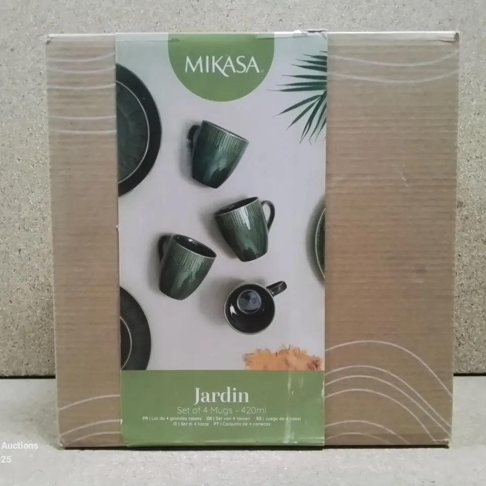 BOXED MIKASA JARDIN SET OF 4 MUGS - OLIVE GREEN 