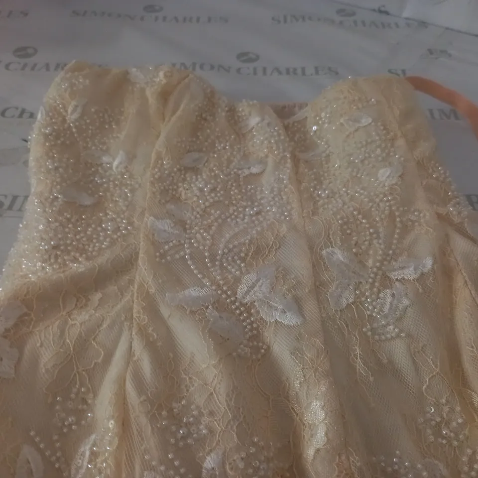 BOXED OH POLLY STRAPLESS ZIP UP DRESS WITH SEQUIN DECOR IN IVORY - SIZE 