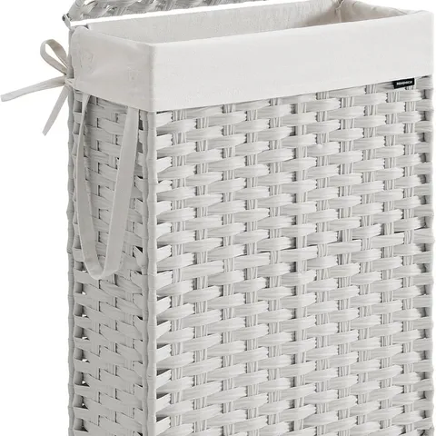 BOXED SONGMICS SLIM LAUNDRY BASKET, 55L SYNTHETIC RATTAN STORAGE BASKET WITH LID AND HANDLES