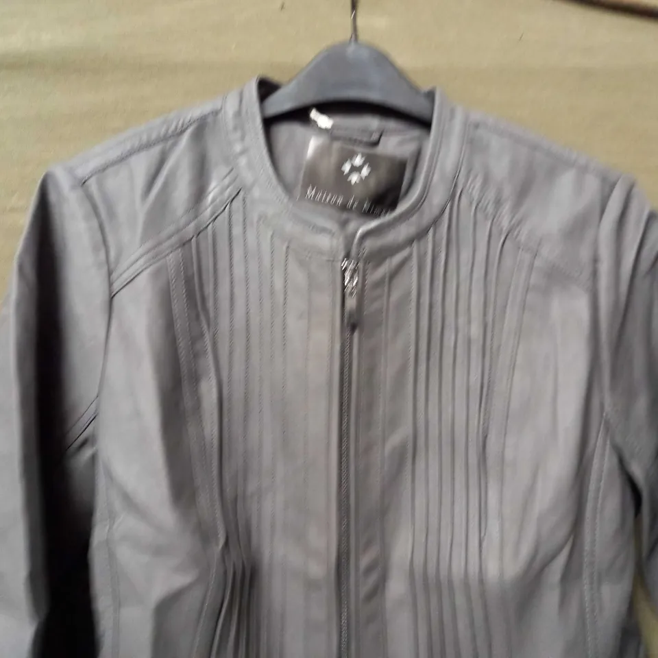 MAISON DE NIMES FAUX GREY LEATHER JACKET - UK 16