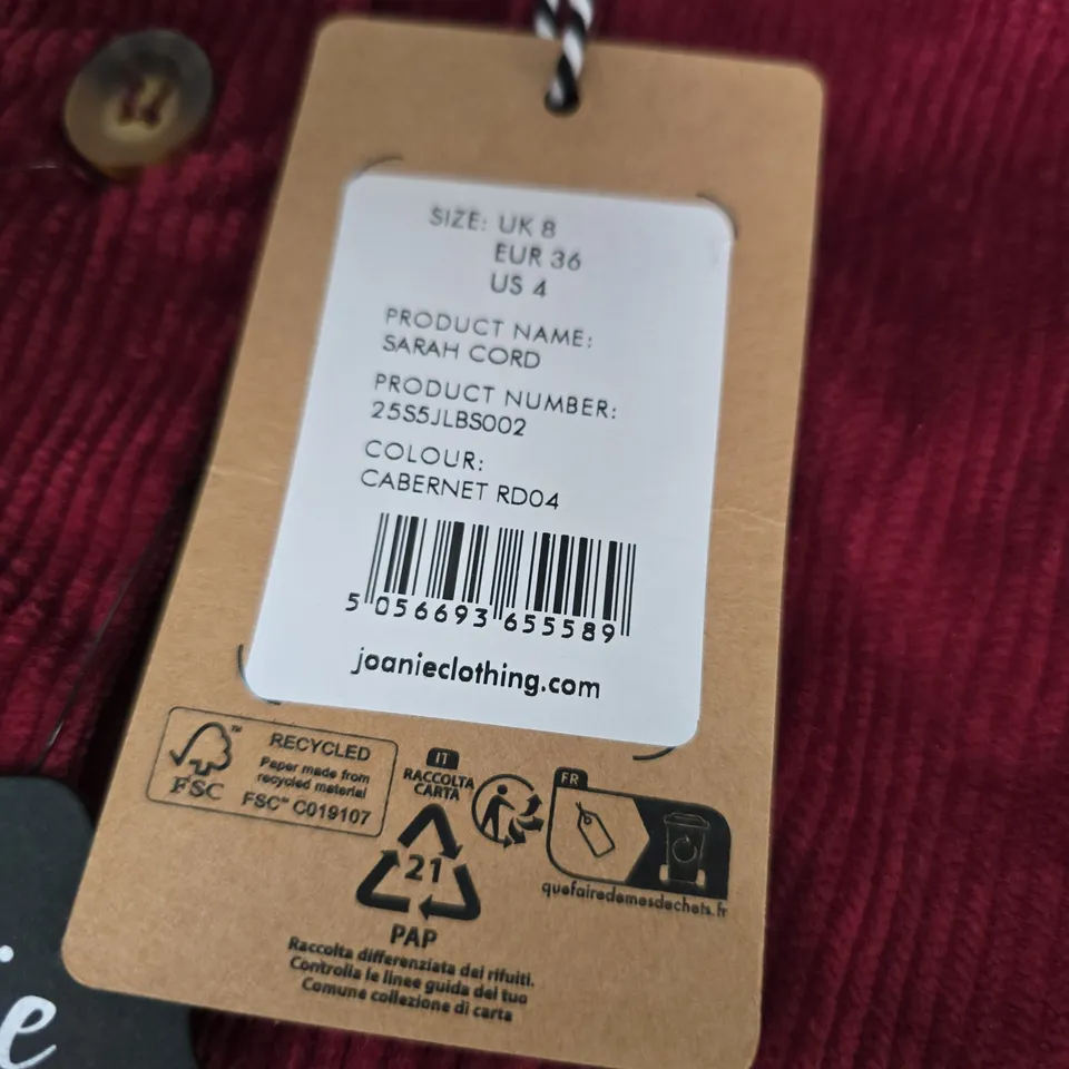 JOANIE SARAH CORD CORDUROY SKIRT – CABERNET UK 8 (EU 36, US 4)