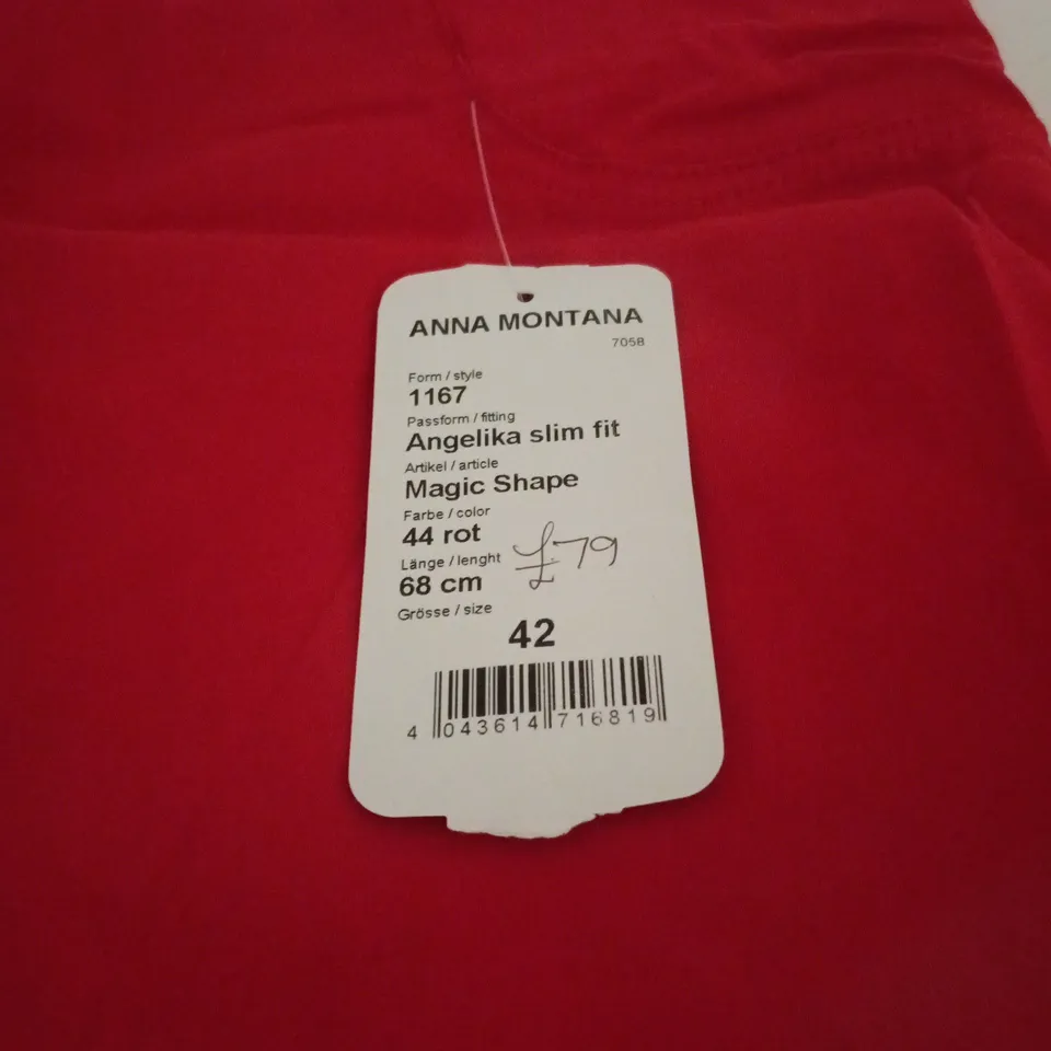 ANNA MONTANA ANGELIKA SLIM FIT RED TROUSERS UK 16 TAGGED