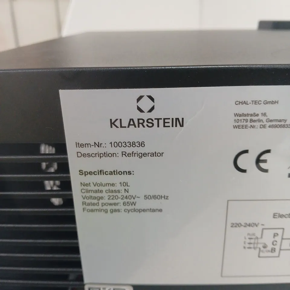 KLARSTEIN 10L COMPACT FRIDGE – REFRIGERATOR, 220–240V