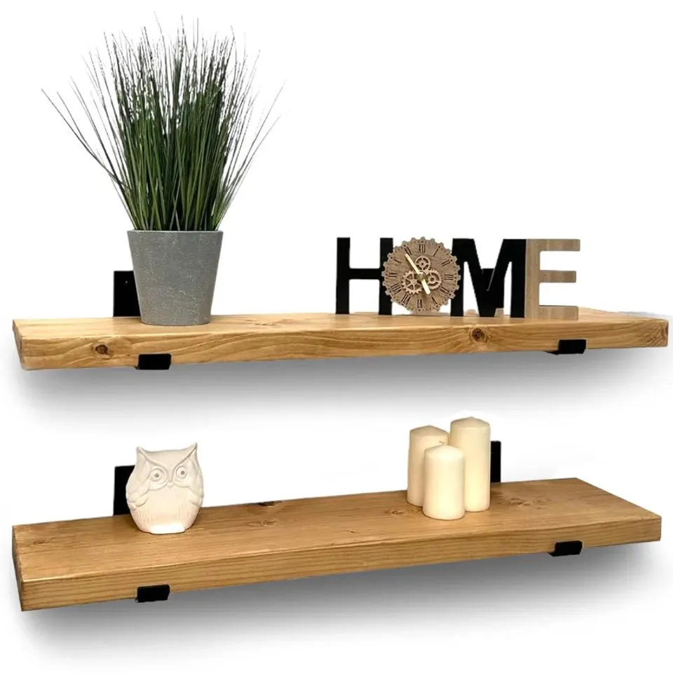 BOXED HANDCRAFTED RUSTIC WOODEN SHELVES WALL-MOUNTED FLOATING SHELVES (1 BOX)