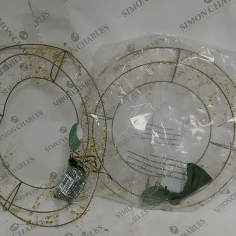 LOT OF 2 SARA DAVIES GOLD PRE-LIT BEADED WREATH