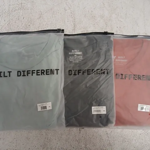 SET OF APPROXIMATELY 10 ASSORTED BUILT DIFFERENT T-SHIRTS/SHIRTS IN VARIOUS COLOURS AND SIZES