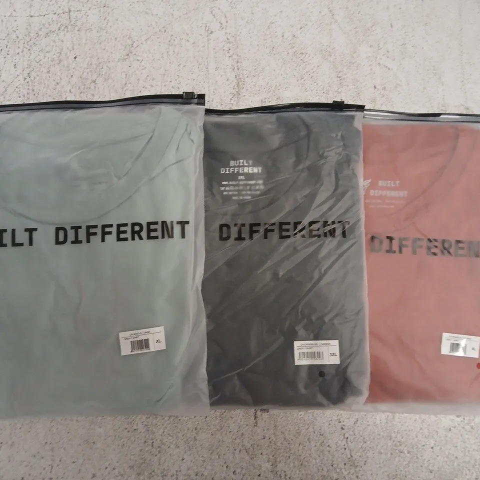 SET OF APPROXIMATELY 10 ASSORTED BUILT DIFFERENT T-SHIRTS/SHIRTS IN VARIOUS COLOURS AND SIZES