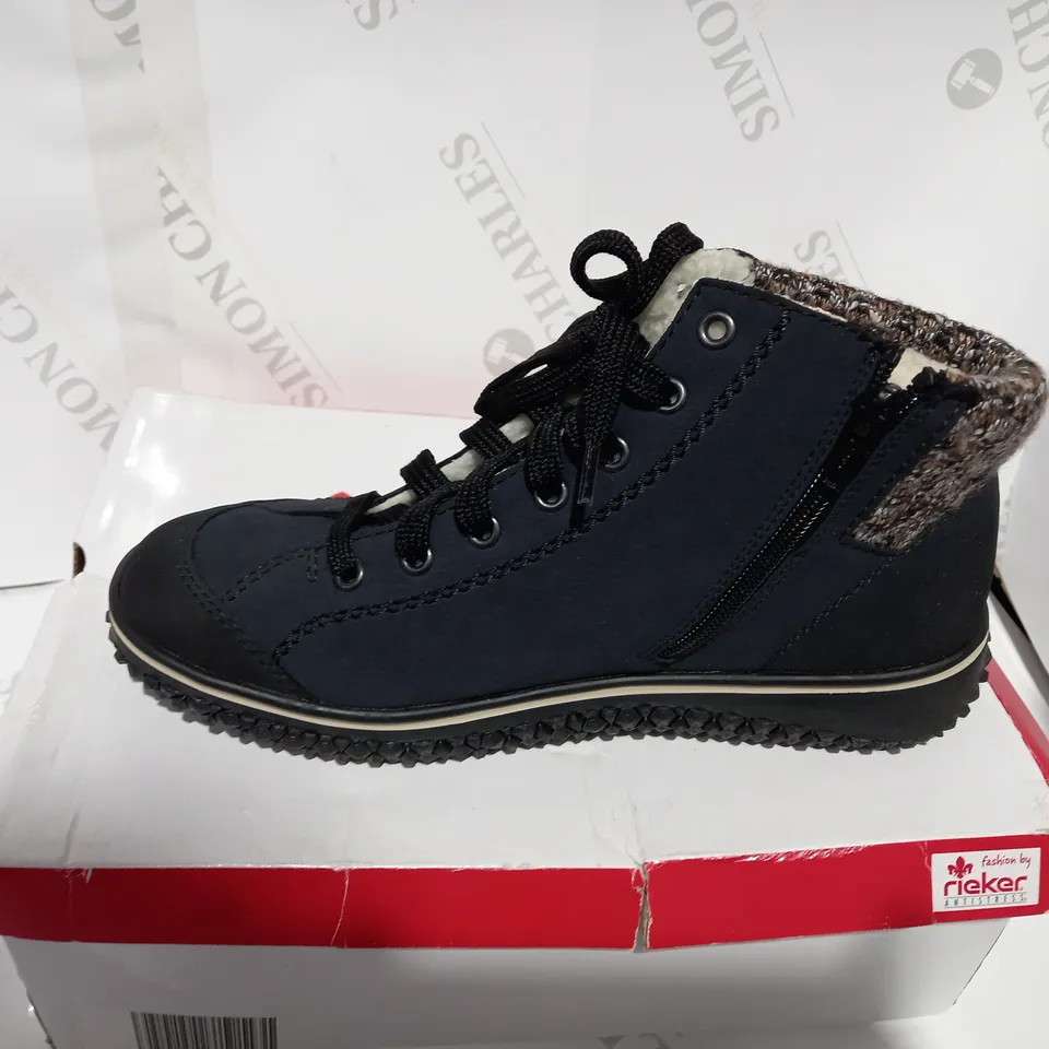 BOXED PAIR OF RIEKER BLACK HIKING BOOTS  - SIZE 6