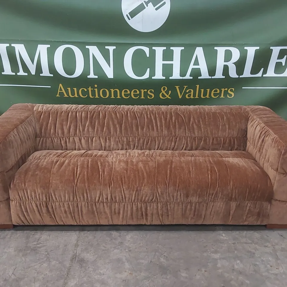 QUALITY DESIGNER PLAZA 4 SEATER VELORE FABRIC SOFA - BRONZE