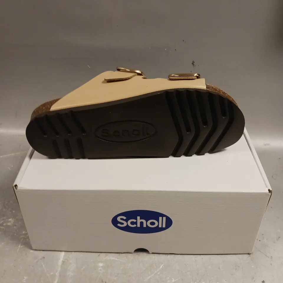 BOXED PAIR OF SCHOLL LEATHER SOFTSTEP OPEN TOE SHOES - 7