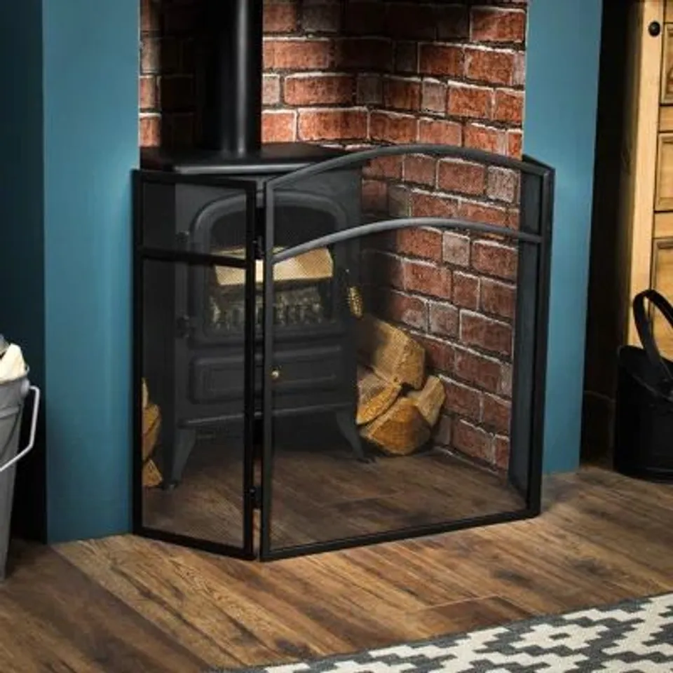 BOXED MILANO 3 PANEL STEEL FIREPLACE SCREEN