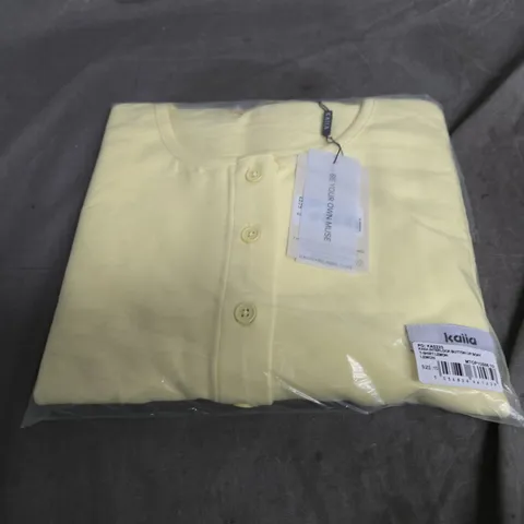 KAIA INTERLOCK BUTTON UP BOXY T-SHIRT – LEMON – UK 10