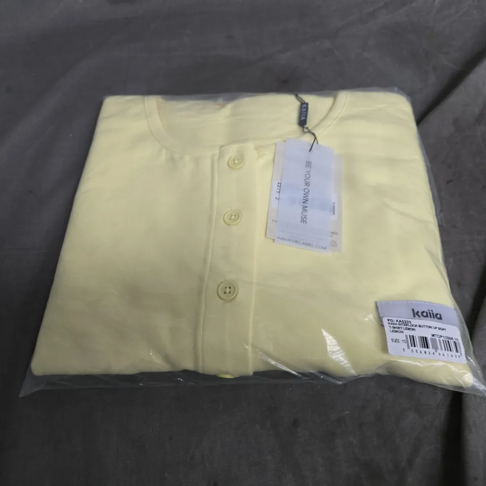 KAIA INTERLOCK BUTTON UP BOXY T-SHIRT – LEMON – UK 10